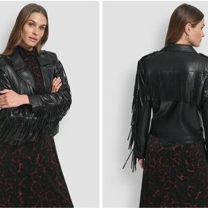 DKNY Faux Leather Fringe Jacket